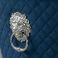 Lion Knocker Back Dining Chair - Blue Velvet Fabric - Black Wooden Legs