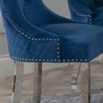 Lion Knocker Back Dining Chair - Blue Velvet Fabric - Chrome Legs