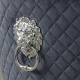 Lion Knocker Back Dining Chair - Grey Velvet Fabric - Black Wooden Legs