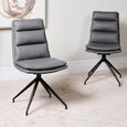 Nobo Swivel Dining Chair - Set of 2 - Grey Faux Leather - Black Legs