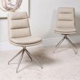 Nobo Swivel Dining Chair - Set of 2 - Taupe Faux Leather - Chrome Legs