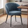 Amphara Dining Armchair - Curved Back - Blue Chenille - Fabric and Metal
