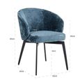 Amphara Dining Armchair - Curved Back - Blue Chenille - Fabric and Metal