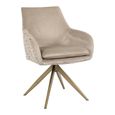 Lisonne Natural Khaki Velvet Fabric Swivel Dining Chair with Brushed Gold Legs