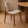 Portland Dining Chair - Set of 2 - Curved Back - Cream Chenille and Walnut - Fabric and Wood
