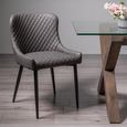 Cezanne Dining Chairs - Set of 2 - Dark Grey Faux Leather - Black Legs