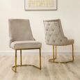 Casas Dining Chair - Set of 2 - Taupe Velvet Fabric - Gold Legs
