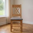 Clarion Dining Chair - Set of 2 - Cross Back - Grey Padded - Oak