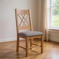Clarion Dining Chair - Set of 2 - Cross Back - Grey Padded - Oak