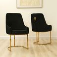 Eris Dining Chair - Set of 2 - Black Velvet Fabric - Knocker Back - Gold Legs