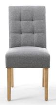 2 x Moseley Stitched Waffle Silver Grey Linen Effect Dining Chair in Natural Legs