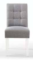 2 x Moseley Stitched Waffle Silver Grey Linen Effect Dining Chair in White Legs