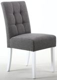 2 x Moseley Stitched Waffle Steel Grey Linen Effect Dining Chair in White Legs