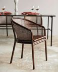 2 x Mosso Dark Brown Teak Wood and Rattan Dining Chair