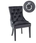 Knocker Back Black Velvet Fabric Dining Chair with Black Wooden Legs