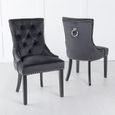 Knocker Back Black Velvet Fabric Dining Chair with Black Wooden Legs