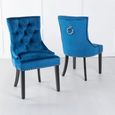 Knocker Back Blue Velvet Fabric Dining Chair with Black Wooden Legs