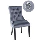 Knocker Back Grey Velvet Fabric Dining Chair with Black Wooden Legs