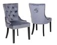 Knocker Back Grey Velvet Fabric Dining Chair with Black Wooden Legs