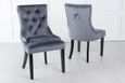 Knocker Back Grey Velvet Fabric Dining Chair with Black Wooden Legs