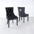 Lion Knocker Back Black Velvet Fabric Dining Chair with Black Wooden Legs