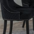 Lion Knocker Back Black Velvet Fabric Dining Chair with Black Wooden Legs
