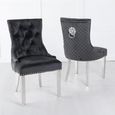 Lion Knocker Back Black Velvet Fabric Dining Chair with Chrome Legs