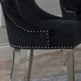 Lion Knocker Back Black Velvet Fabric Dining Chair with Chrome Legs