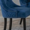 Lion Knocker Back Blue Velvet Fabric Dining Chair with Black Wooden Legs