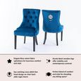 Lion Knocker Back Blue Velvet Fabric Dining Chair with Black Wooden Legs