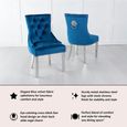 Lion Knocker Back Blue Velvet Fabric Dining Chair with Chrome Legs