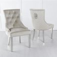 Lion Knocker Back Champagne Velvet Fabric Dining Chair with Chrome Legs
