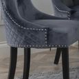 Lion Knocker Back Grey Velvet Fabric Dining Chair with Black Wooden Legs