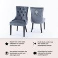 Lion Knocker Back Grey Velvet Fabric Dining Chair with Black Wooden Legs