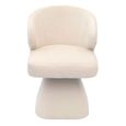 Riya White Fabric Sculpted Barrel Swivel Dining Chair