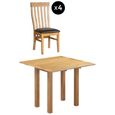 Appleby Square Drop Leaf Dining Set - 4 Seater - 90cm - Oak - with 4 Toulouse Chairs - Black Faux Leather Seat Pad
