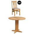 Appleby Round Drop Leaf Dining Set - 4 Seater - 30cm-90cm - Oak - with 4 Arizona Slatted Chairs - Beige Fabric Seat Pad