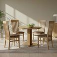 Appleby Round Drop Leaf Dining Set - 4 Seater - 30cm-90cm - Oak - with 4 Toulouse Chairs - Black Faux Leather Seat Pad