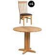 Appleby Round Drop Leaf Dining Set - 4 Seater - 30cm-90cm - Oak - with 4 Toulouse Chairs - Black Faux Leather Seat Pad
