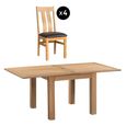 Appleby Flip Top Extending Dining Set - 2-6 Seater - 91cm-183cm - Oak - with 4 Arizona Slatted Chairs - Black Faux Leather Seat Pad