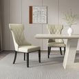Milan Travertine Beige Engineered Marble Dining Set - Mimi Cream Leather Dining Chair