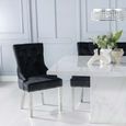Turin Dining Set - 8 Seater - 140cm - Square - White Marble - Lion Head Ring Back Dining Chairs - Black Fabric - Chrome Legs