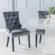 Turin Dining Set - 8 Seater - 140cm - Square - White Marble - Lion Head Ring Back Dining Chairs - Grey Fabric - Black Legs