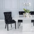 Turin Dining Set - 8 Seater - 140cm - Square - White Marble - Knocker Back Dining Chairs - Black Fabric - Black Legs