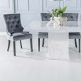 Turin Dining Set - 8 Seater - 140cm - Square - White Marble - Knocker Back Dining Chairs - Grey Fabric - Black Legs
