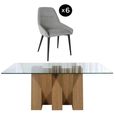 Newton Dining Set - 6 Seater - 180cm - Clear Glass and Natural - 6 Claflin Grey Fabric Chair