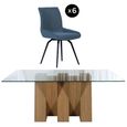 Newton Dining Set - 6 Seater - 180cm - Clear Glass and Natural - 6 Malcom Blue Fabric Swivel Chair