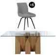 Newton Dining Set - 6 Seater - 180cm - Clear Glass and Natural - 6 Malcom Grey Fabric Swivel Chair