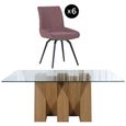 Newton Dining Set - 6 Seater - 180cm - Clear Glass and Natural - 6 Malcom Pink Fabric Swivel Chair