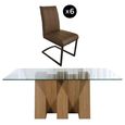 Newton Dining Set - 6 Seater - 180cm - Clear Glass and Natural - 6 Tira Vintage Brown Faux Leather Cantilever Chair